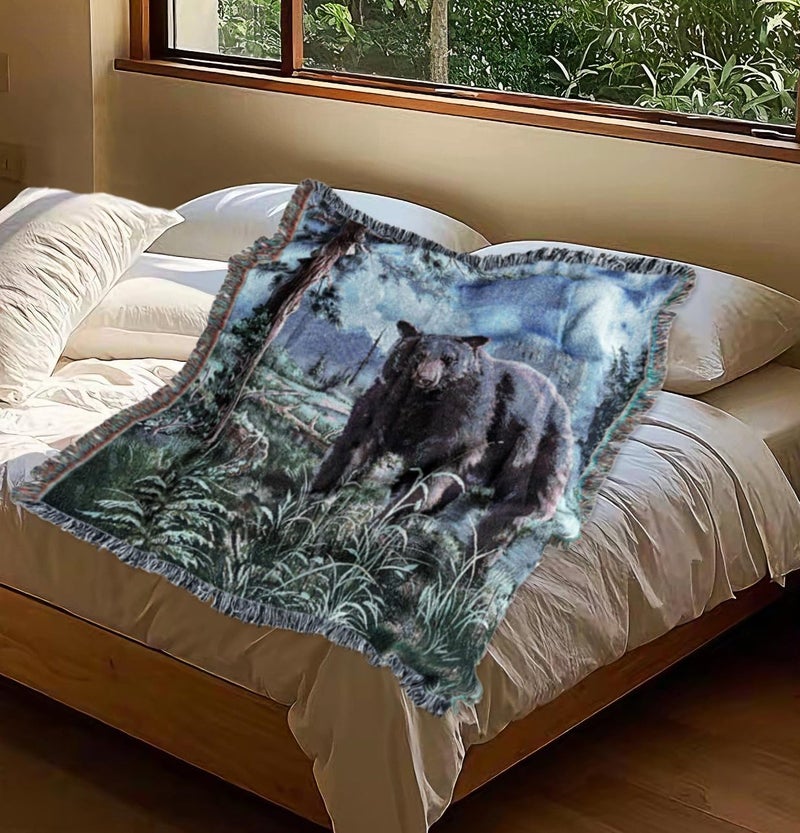 EZ.enjoy Bear Lodge Woven Tapestry Throw Blanket with Fringe Wall Hanging Art Handicrafts Jacquard Multipurpose Soft Travel Mat Outdoor with Fringe Tassels 50 X 60 Inches - Image 3